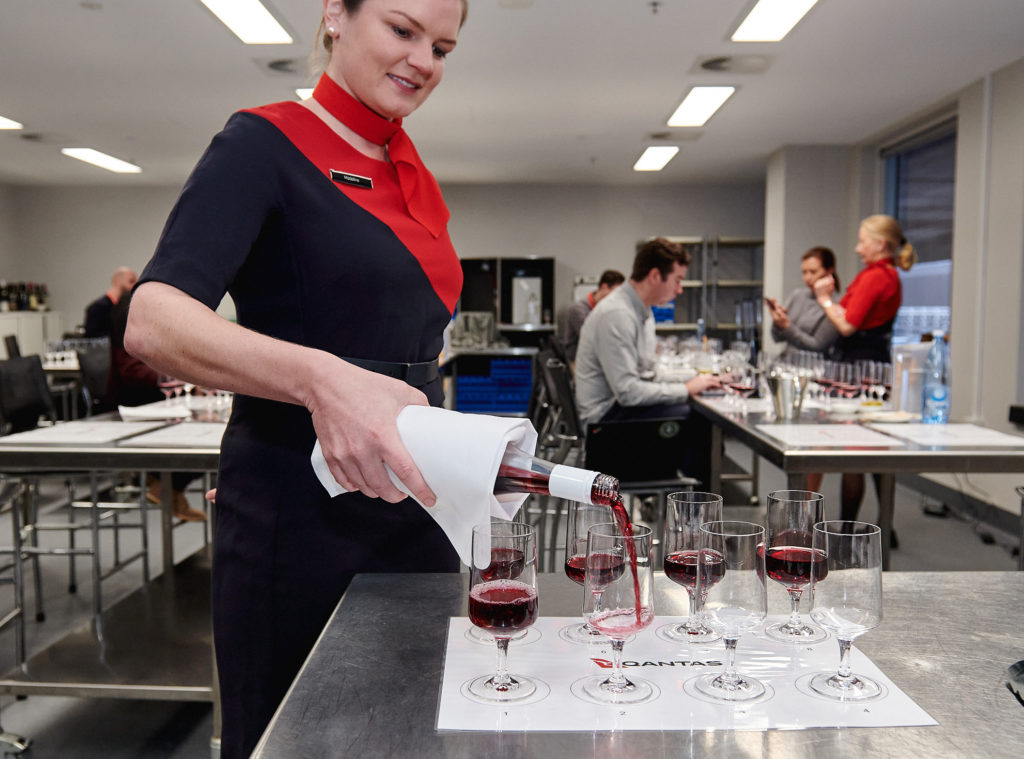Qantas sommeliers blind-tasting wines