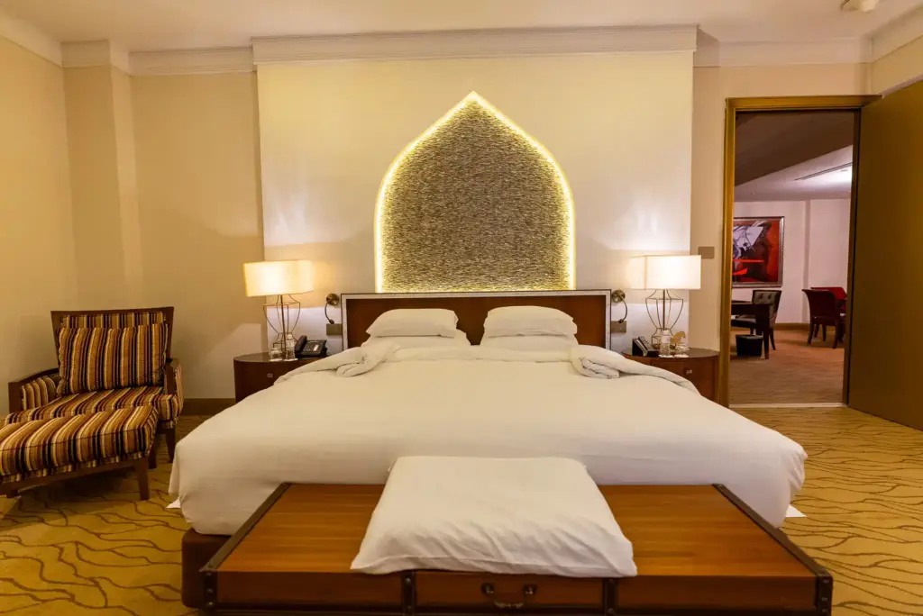The tastefully appointed King Bed in the Suite at Marsa Malaz Kempinski