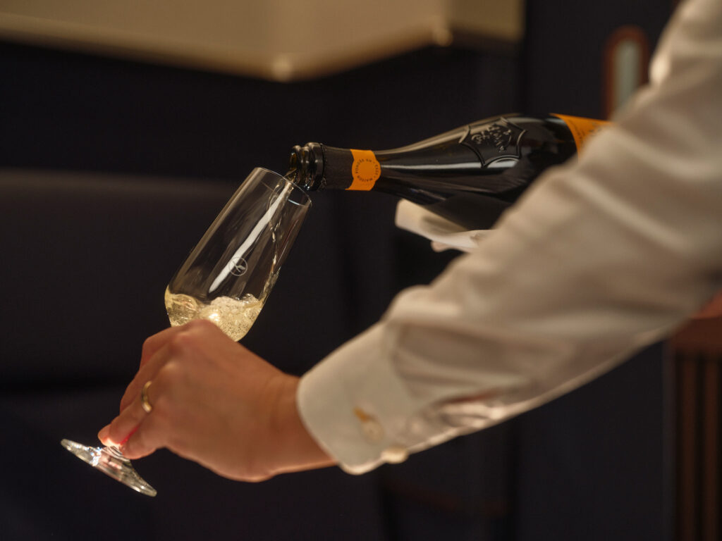 Champagne service on-board Lufthansa's FOX long haul